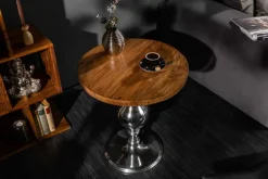 Riess-Ambiente Beistelltische|Mehr... > Design Beistelltisch EXTRAVAGANCIA 60cm Mangoholz massiv rund Metall Säulenfuß silber