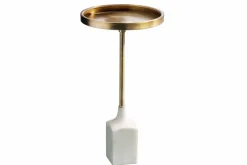 Riess-Ambiente Beistelltische|Goldene Möbel > Design Beistelltisch TRAYFUL 60cm antik gold weißer Marmorfuß handmade rund