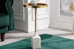 Riess-Ambiente Beistelltische|Goldene Möbel > Design Beistelltisch TRAYFUL 60cm antik gold weißer Marmorfuß handmade rund
