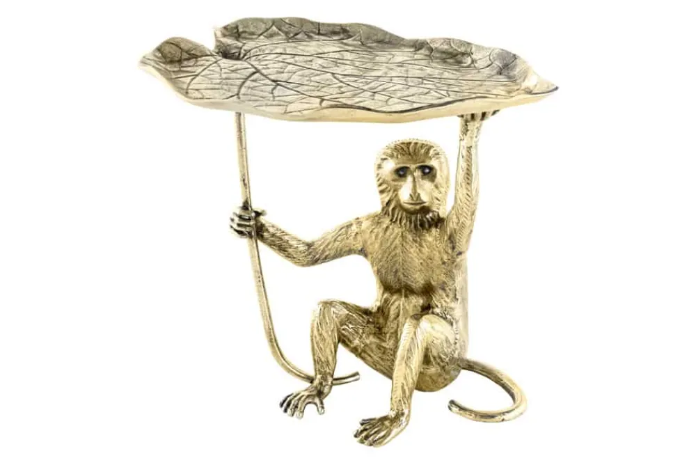 Riess-Ambiente Beistelltische|Goldene Möbel > Design Beistelltisch WILDLIFE MONKEY 60cm gold antik Metall handmade