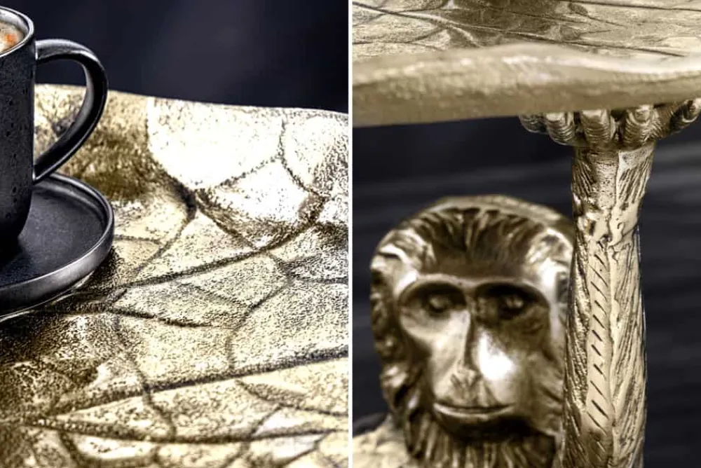 Riess-Ambiente Beistelltische|Goldene Möbel > Design Beistelltisch WILDLIFE MONKEY 60cm gold antik Metall handmade