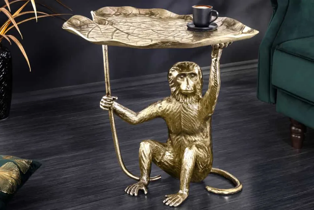 Riess-Ambiente Beistelltische|Goldene Möbel > Design Beistelltisch WILDLIFE MONKEY 60cm gold antik Metall handmade