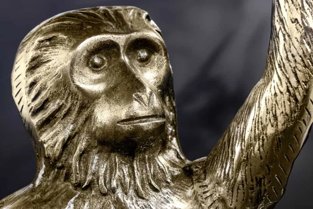 Riess-Ambiente Beistelltische|Goldene Möbel > Design Beistelltisch WILDLIFE MONKEY 60cm gold antik Metall handmade