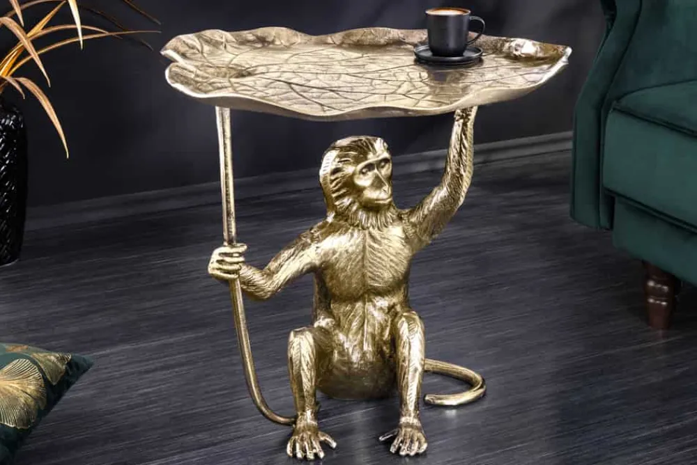 Riess-Ambiente Beistelltische|Goldene Möbel > Design Beistelltisch WILDLIFE MONKEY 60cm gold antik Metall handmade