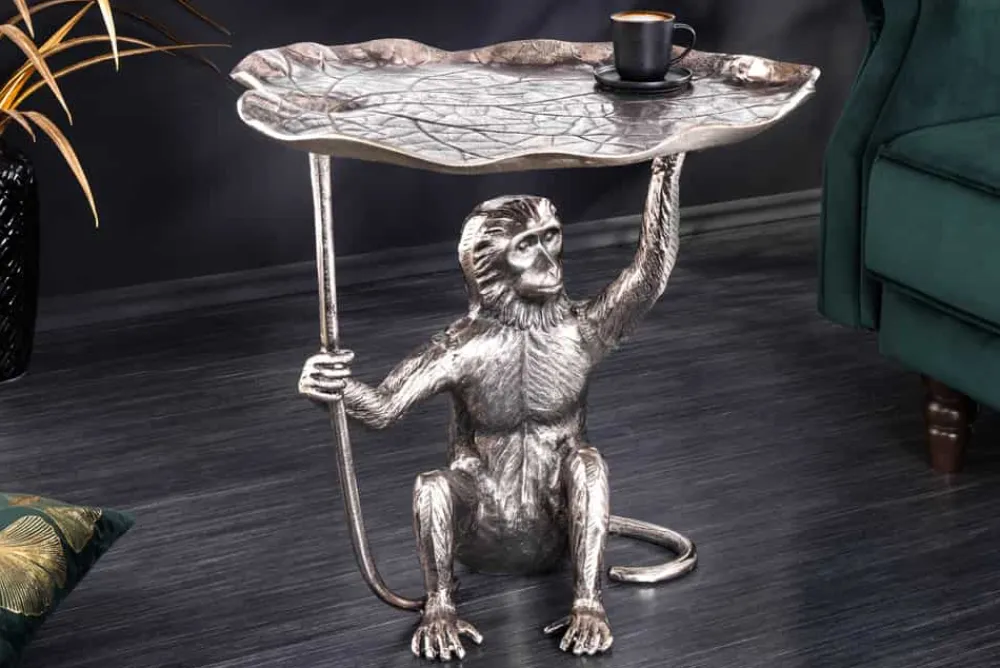 Riess-Ambiente Beistelltische > Design Beistelltisch WILDLIFE MONKEY 60cm silber Metall handmade