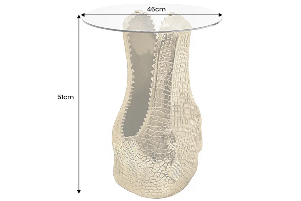 Riess-Ambiente Beistelltische > Design Beistelltisch WILDLIFE CROCODILE 50cm gold runde Glasplatte Krokodil
