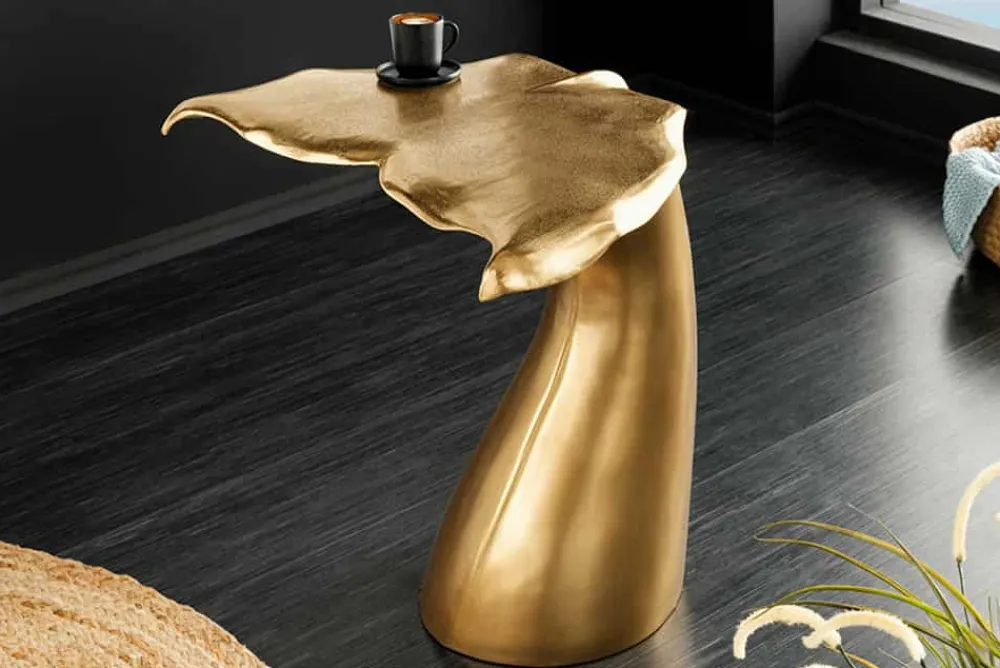 Riess-Ambiente Beistelltische|Goldene Möbel > Design Beistelltisch WILDLIFE Walflosse 60cm gold Metall handmade