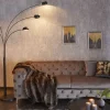 Riess-Ambiente Goldene Möbel|Retro Möbel > Design Bogenlampe FIVE LIGHTS 210cm schwarz gold Stehlampe mit Marmorfuß