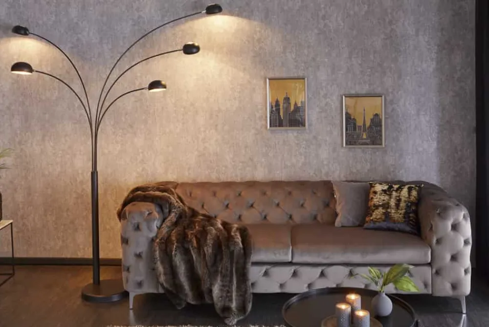 Riess-Ambiente Goldene Möbel|Retro Möbel > Design Bogenlampe FIVE LIGHTS 210cm schwarz gold Stehlampe mit Marmorfuß