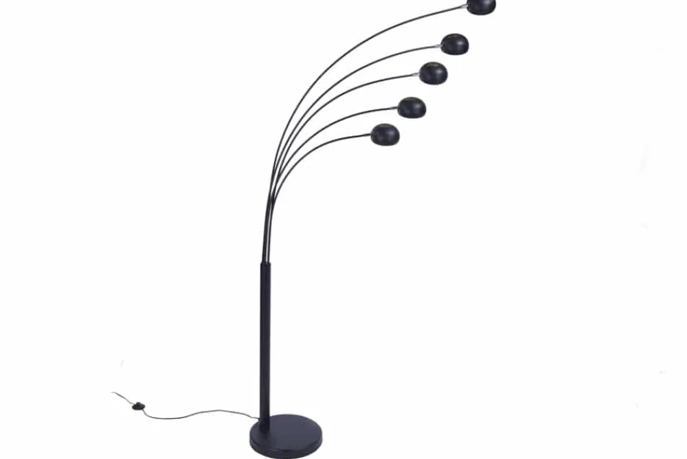 Riess-Ambiente Goldene Möbel|Retro Möbel > Design Bogenlampe FIVE LIGHTS 210cm schwarz gold Stehlampe mit Marmorfuß