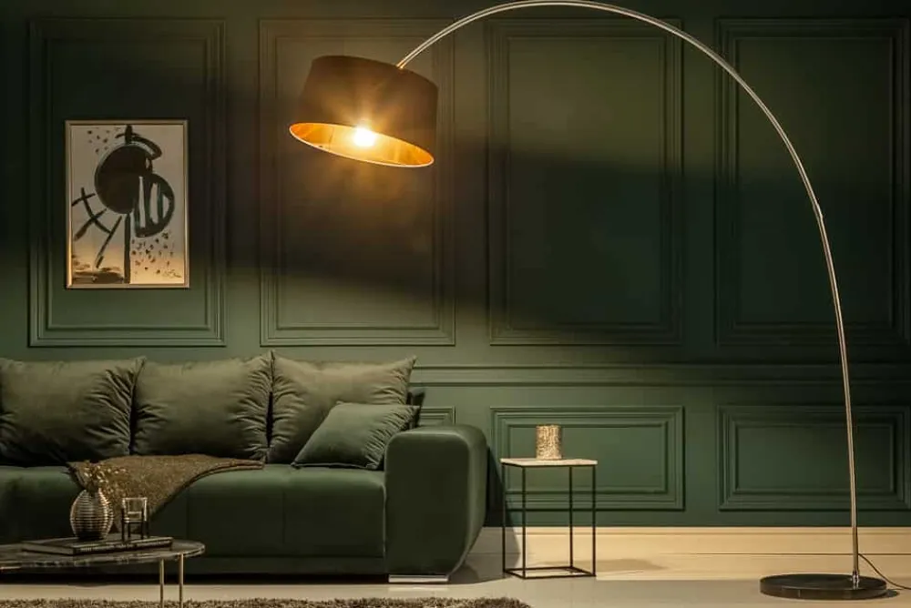 Riess-Ambiente Goldene Möbel|Stehleuchten > Design Bogenlampe FORMA 215cm schwarz gold Stehlampe mit Marmorfuß