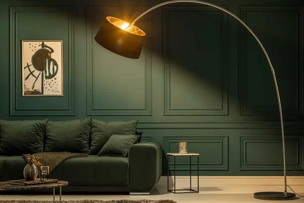 Riess-Ambiente Goldene Möbel|Stehleuchten > Design Bogenlampe FORMA 215cm schwarz gold Stehlampe mit Marmorfuß