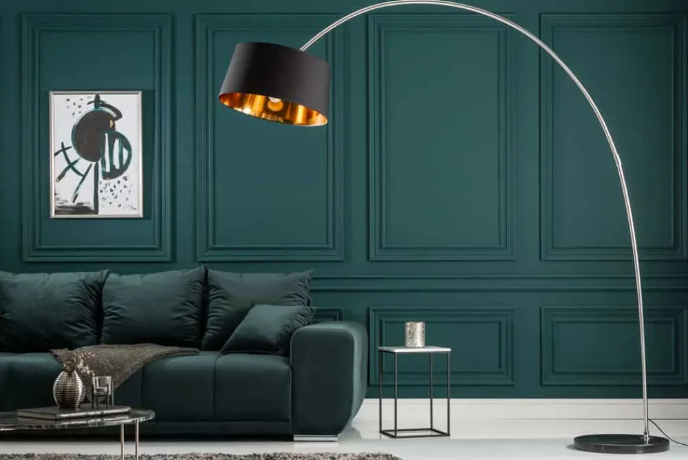 Riess-Ambiente Goldene Möbel|Stehleuchten > Design Bogenlampe FORMA 215cm schwarz gold Stehlampe mit Marmorfuß