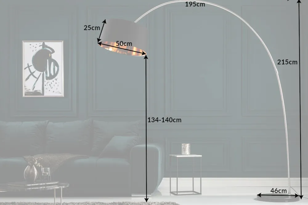 Riess-Ambiente Goldene Möbel|Stehleuchten > Design Bogenlampe FORMA 215cm schwarz gold Stehlampe mit Marmorfuß