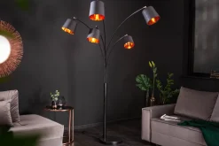 Riess-Ambiente Goldene Möbel|Retro Möbel > Design Bogenlampe LEVELS 205cm schwarz gold 5 neigbare Leinenschirme Stehlampe