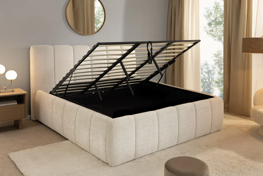 Riess-Ambiente Boxbetten > Design Boxbett ADLON 180x200cm beige Chenille Cremona mit Stauraum und Lattenrost