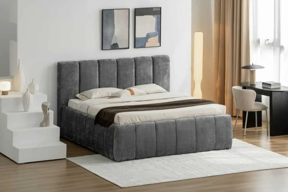 Riess-Ambiente Boxbetten > Design Boxbett ADLON 180x200cm grau Chenille mit Stauraum und Lattenrost