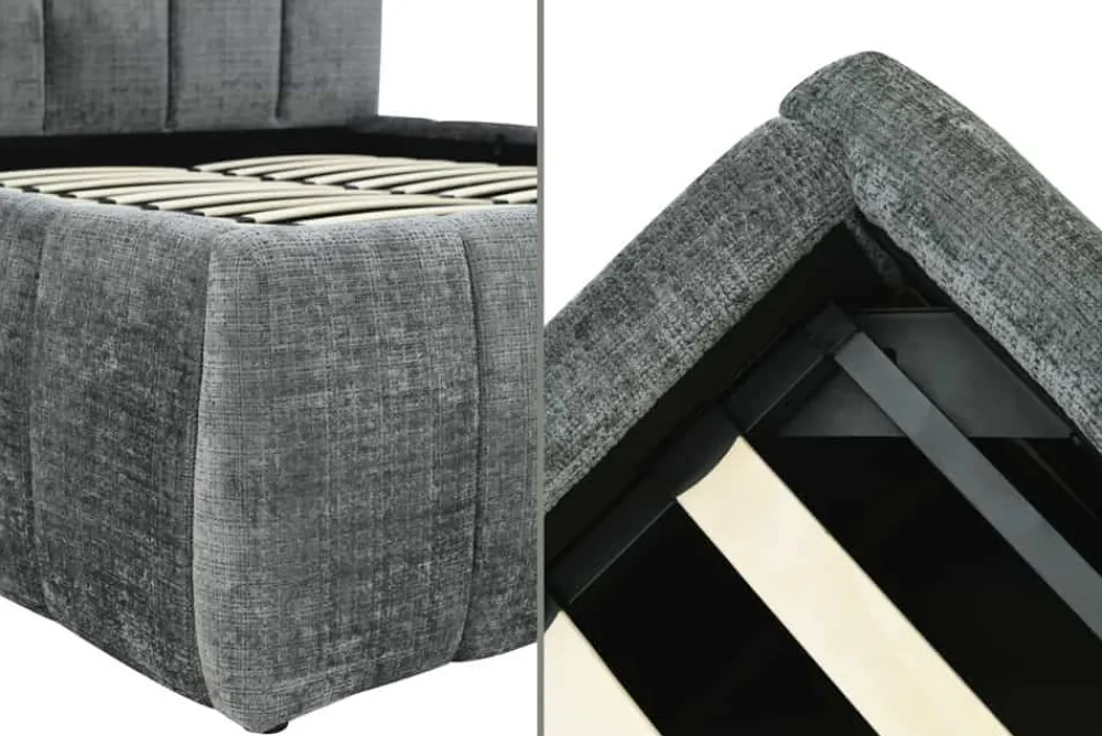 Riess-Ambiente Boxbetten > Design Boxbett ADLON 180x200cm grau Chenille mit Stauraum und Lattenrost