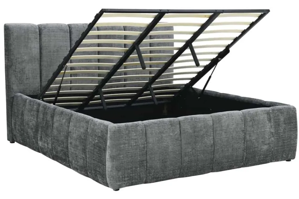Riess-Ambiente Boxbetten > Design Boxbett ADLON 180x200cm grau Chenille mit Stauraum und Lattenrost