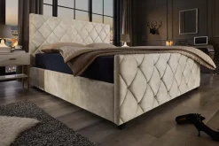 Riess-Ambiente Boxbetten|Samt Möbel > Design Boxbett ELYSIUM 160x200cm champagner beige Samt mit Stauraum und Lattenrost