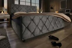 Riess-Ambiente Boxbetten|Samt Möbel > Design Boxbett ELYSIUM 180x200cm dunkelgrau Samt mit Stauraum und Lattenrost