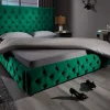 Riess-Ambiente Boxbetten|Samt Möbel > Design Boxbett PARIS 180x200cm dunkelgrün Samt Chesterfield Doppelbett