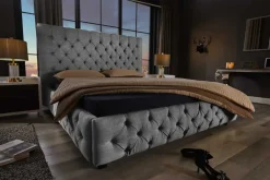 Riess-Ambiente Boxbetten > Design Boxbett PARIS 180x200cm grau Leinen Chesterfield Doppelbett