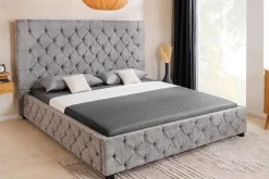 Riess-Ambiente Boxbetten|Polsterbetten > Design Boxbett PARIS 180x200 cm grau Bouclé Chesterfield