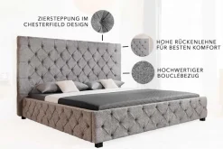 Riess-Ambiente Boxbetten|Polsterbetten > Design Boxbett PARIS 180x200 cm grau Bouclé Chesterfield