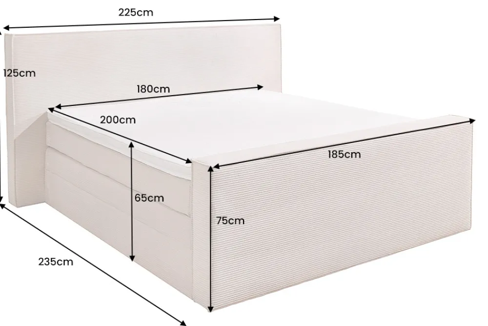 Riess-Ambiente Boxspringbetten > Design Boxspringbett SIGNUM 180x200cm beige Cord inkl. Topper Matratze und Stauraum