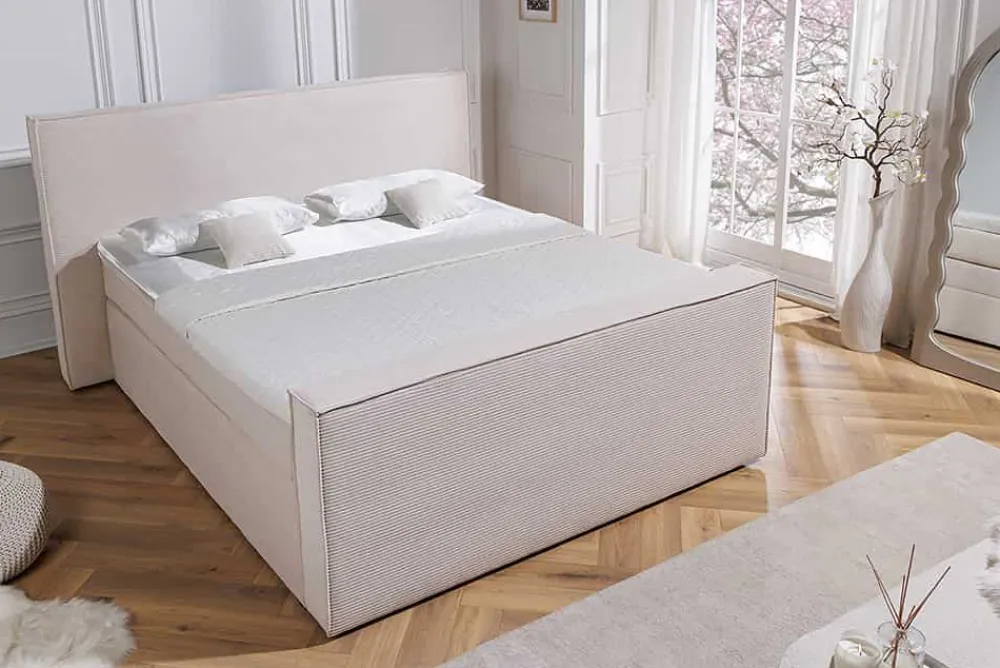Riess-Ambiente Boxspringbetten > Design Boxspringbett SIGNUM 180x200cm beige Cord inkl. Topper Matratze und Stauraum