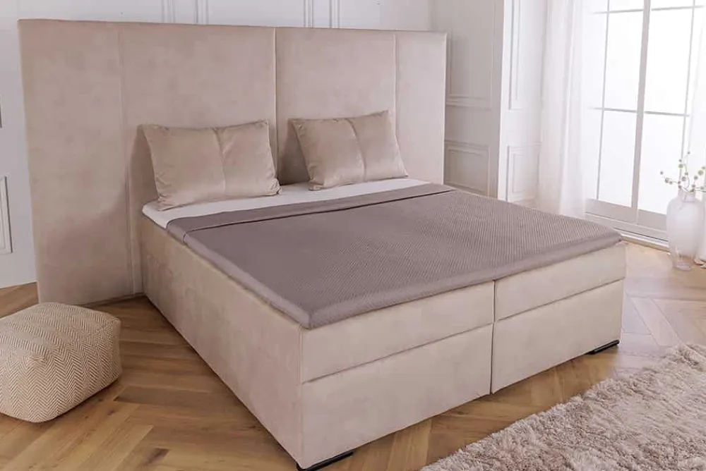 Riess-Ambiente Boxspringbetten|Samt Möbel > Design Boxspringbett SUITE HOTELBETT 180x200cm beige Samt inkl. Stauraum Topper