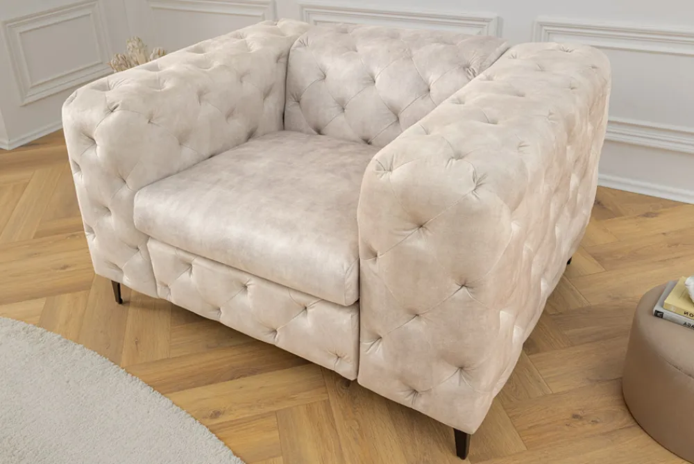 Riess-Ambiente Sessel|Samt Möbel > Design Chesterfield Sessel MODERN BAROCK 120cm champagner beige Samt Federkern