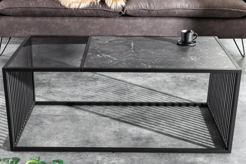 Riess-Ambiente Skandinavisch|Couchtische & Truhen > Design Couchtisch ARCHITECTURE 100cm graphit Rauchglas Metall