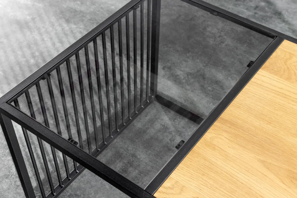 Riess-Ambiente Skandinavisch|Couchtische & Truhen > Design Couchtisch ARCHITECTURE 100cm schwarz Wildeiche Rauchglas Metall Holz