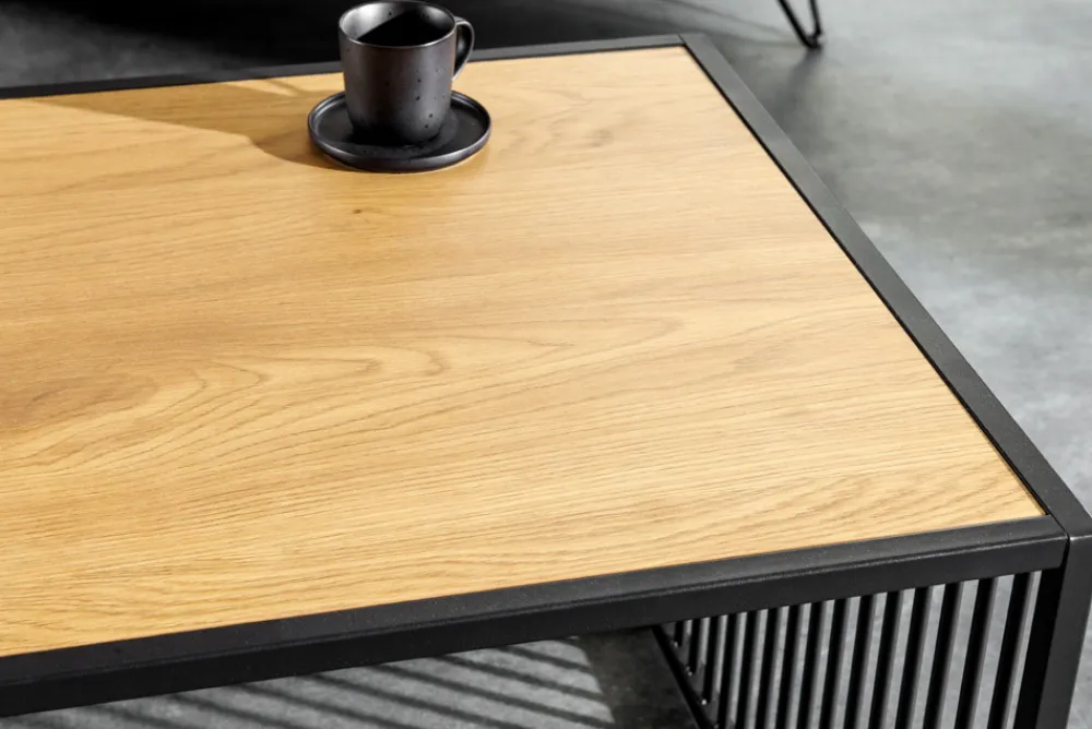 Riess-Ambiente Skandinavisch|Couchtische & Truhen > Design Couchtisch ARCHITECTURE 100cm schwarz Wildeiche Rauchglas Metall Holz