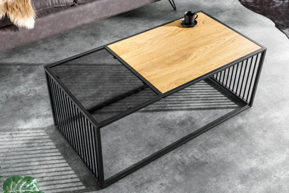 Riess-Ambiente Skandinavisch|Couchtische & Truhen > Design Couchtisch ARCHITECTURE 100cm schwarz Wildeiche Rauchglas Metall Holz