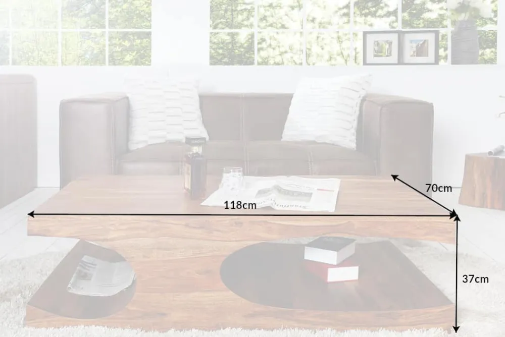 Riess-Ambiente Mehr...|Couchtische > Design Couchtisch CUBUS 120cm braun Sheesham Massivholz stone finish mit Stauraum