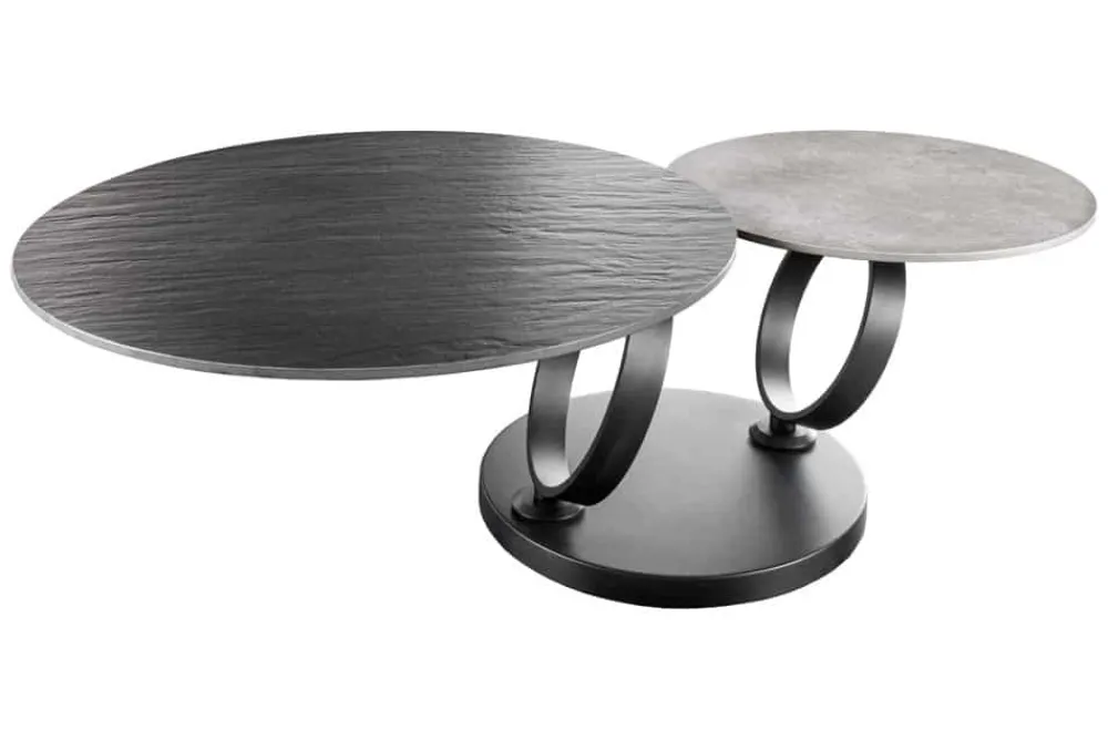 Riess-Ambiente Couchtische & Truhen > Design Couchtisch DANCING RINGS schwarz grau rund drehbar Keramik Metall