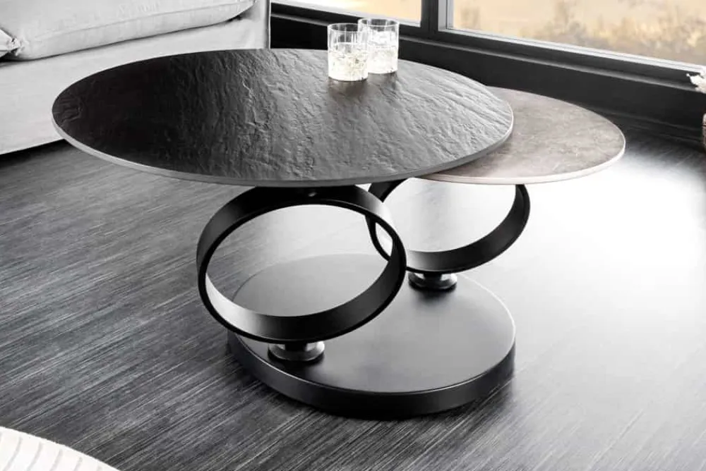 Riess-Ambiente Couchtische & Truhen > Design Couchtisch DANCING RINGS schwarz grau rund drehbar Keramik Metall
