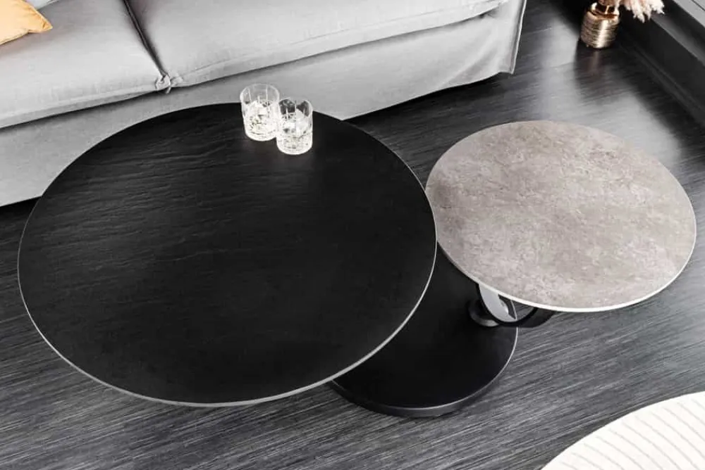 Riess-Ambiente Couchtische & Truhen > Design Couchtisch DANCING RINGS schwarz grau rund drehbar Keramik Metall
