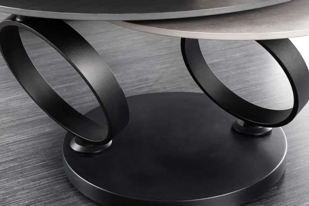 Riess-Ambiente Couchtische & Truhen > Design Couchtisch DANCING RINGS schwarz grau rund drehbar Keramik Metall