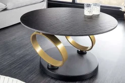 Riess-Ambiente Goldene Möbel|Couchtische & Truhen > Design Couchtisch DANCING RINGS schwarz rund drehbar Pandora Keramik schwarz Metall