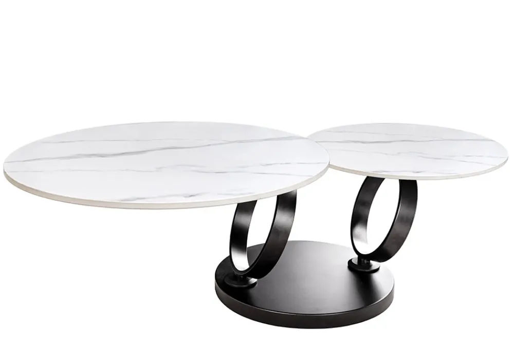 Riess-Ambiente Couchtische & Truhen > Design Couchtisch DANCING RINGS weiß rund drehbar Marmor Keramik schwarz Metall