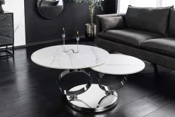 Riess-Ambiente Couchtische & Truhen > Design Couchtisch DANCING RINGS weiß rund drehbar Marmor Keramik Chrome Gestell