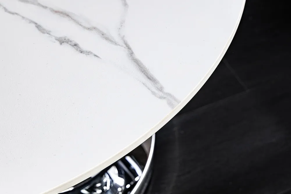Riess-Ambiente Couchtische & Truhen > Design Couchtisch DANCING RINGS weiß rund drehbar Marmor Keramik Chrome Gestell