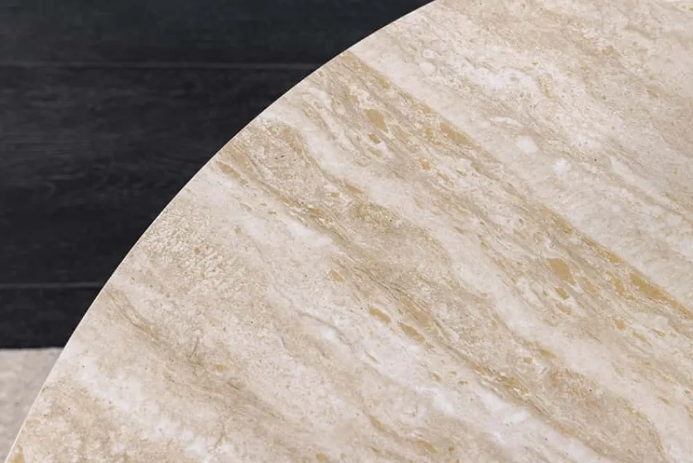 Riess-Ambiente Couchtische & Truhen > Design Couchtisch DANCING RINGS rost rund drehbar Travertin Keramik schwarz Gestell