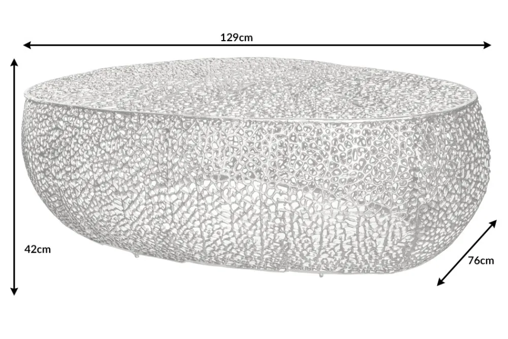 Riess-Ambiente Couchtische & Truhen > Design Couchtisch LEAF 130cm silber Metall-Aluminium-Legierung handmade
