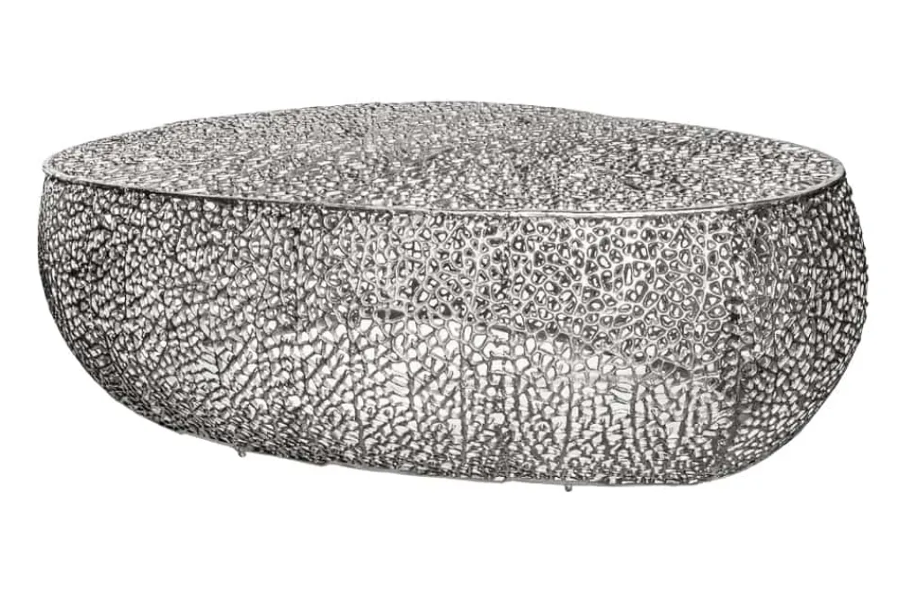 Riess-Ambiente Couchtische & Truhen > Design Couchtisch LEAF 130cm silber Metall-Aluminium-Legierung handmade