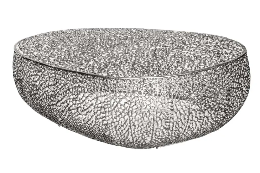 Riess-Ambiente Couchtische & Truhen > Design Couchtisch LEAF 130cm silber Metall-Aluminium-Legierung handmade